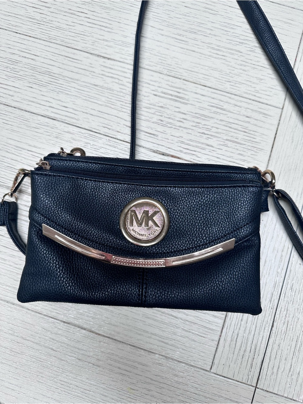 Michael Kors Black Pebbled Leather Crossbody with Gold Accents